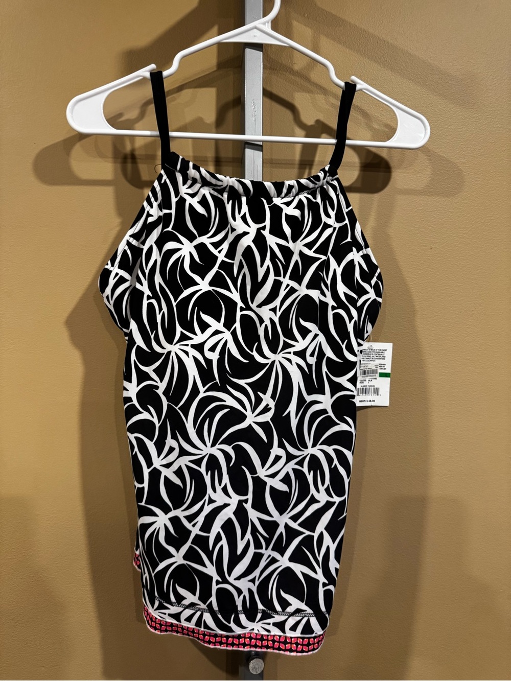 24th & Ocean Black and White Printed Hi-Neck Tankini Top Large NWT